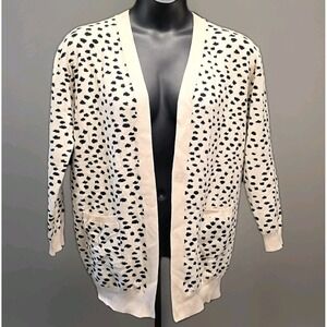 One Eleven North Open Front Cardigan Cream Black Spotted Pockets sz XL